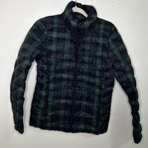 Uniqlo Black and Green Plaid Puffer Jacket